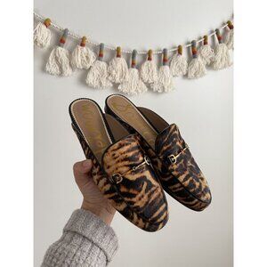 Sam Edelman Linnie Bit Brown Tiger Print Cow Hair Mules Slip On Preppy NWT 8.5